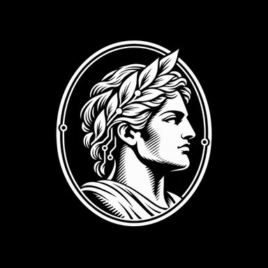 Plutus logo: a laurel-crowned classical profile inside an oval frame